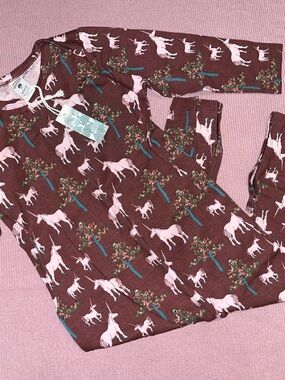 kate quinn Brown and Pink Unicorn Print Kids One-Piece.